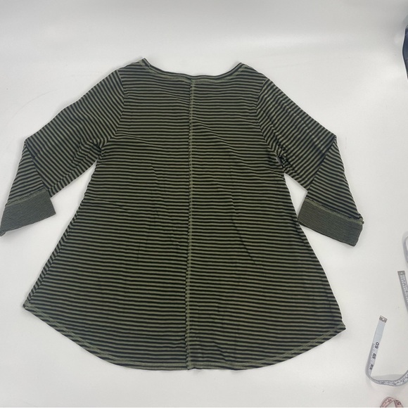 Habitat Olive Green and Black Stripe‎ Cotton V-Neck Relaxed Tunic Top Large - Picture 8 of 9